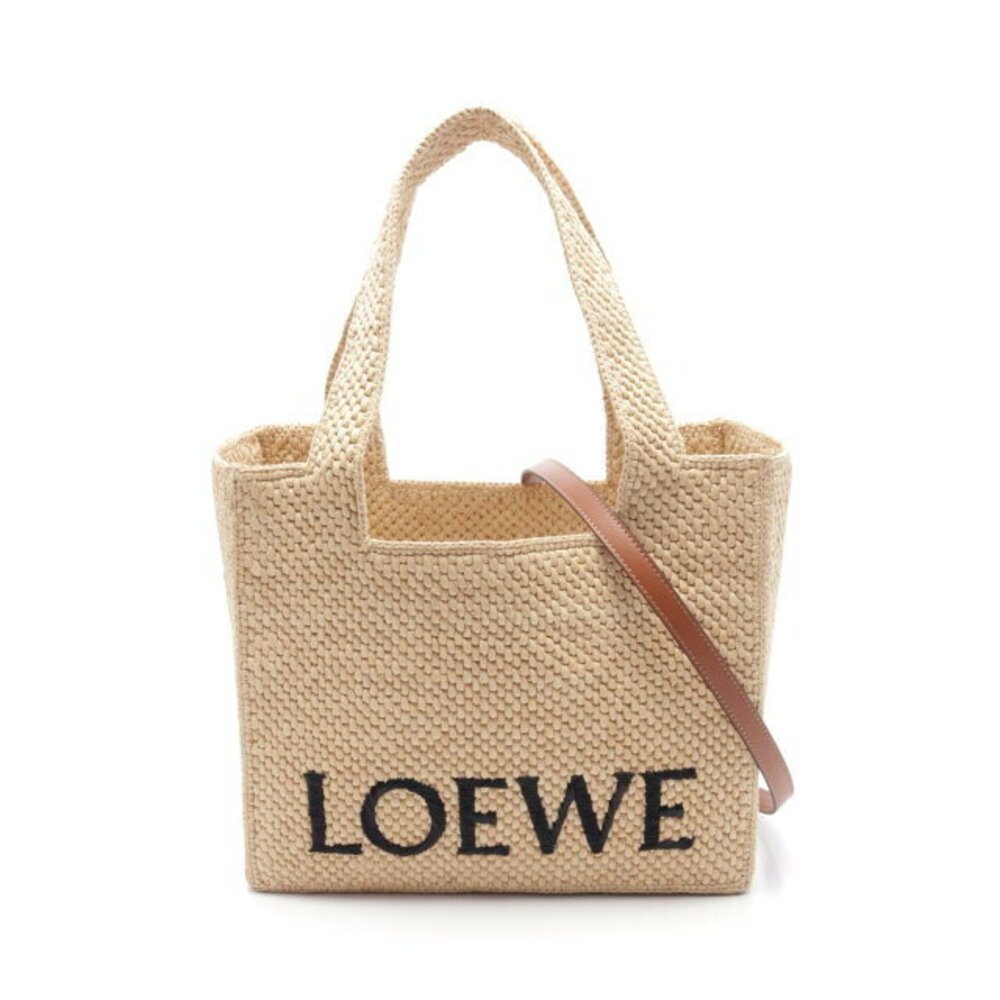 Loewe Font Tote Bag Leather Raffia Beige Brown - Picture 1 of 4